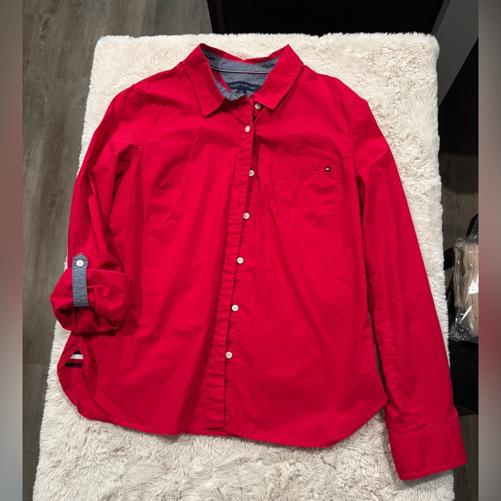 Tommy Hilfiger Bright Red Casual Button-Down Shirt